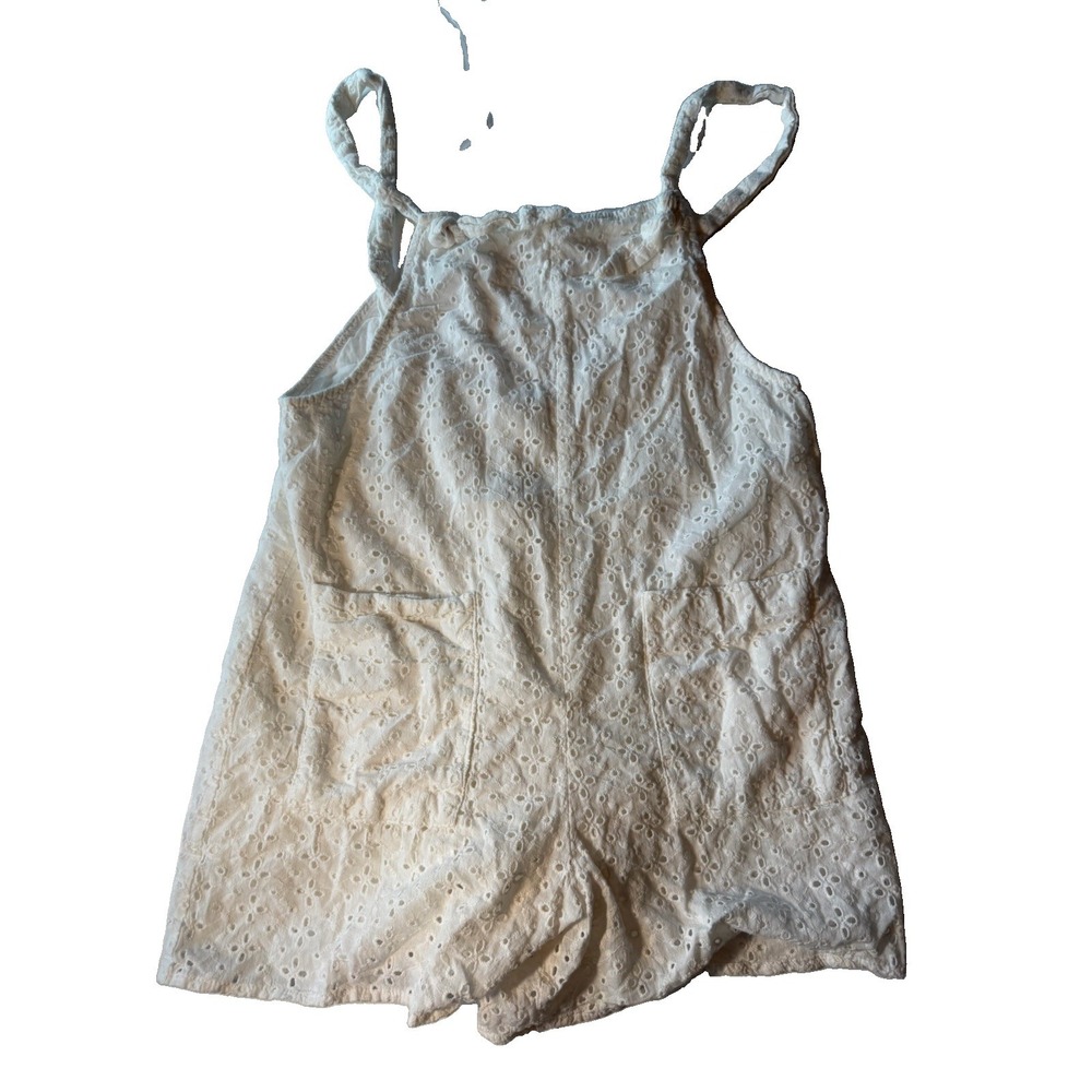Storia Romper Women's S White Eyelet Embroidered Cotton Boho Cottagecore Shorts